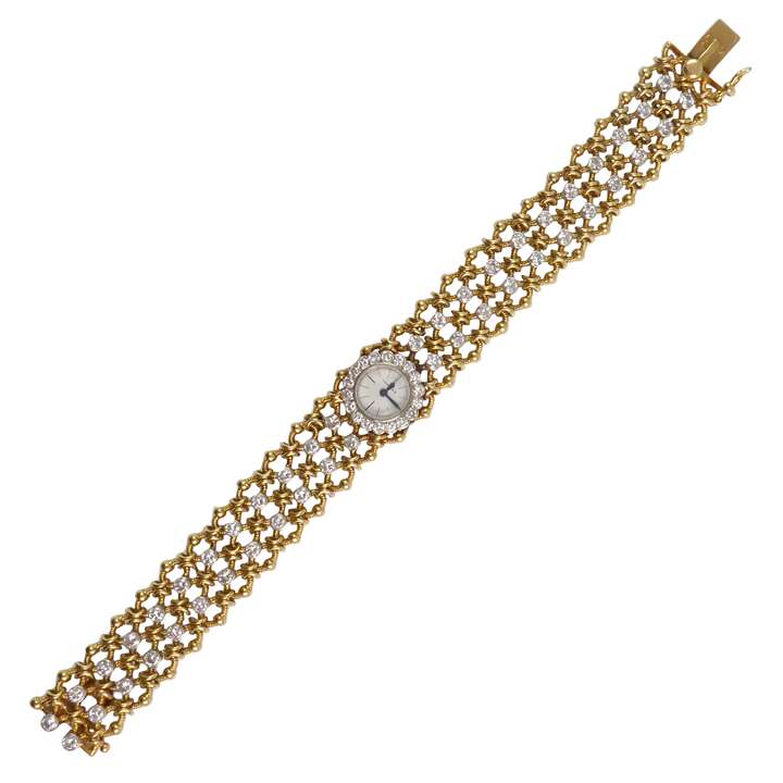 18ct gold and diamond mesh strap watch, of stylised chainmail design